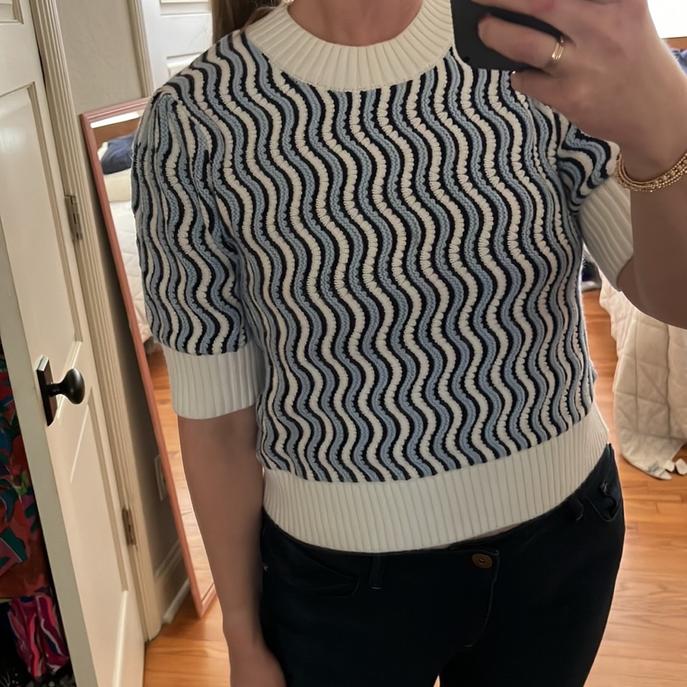 THML IN TOO DEEP BLUE WAVY STRIPE SWEATER TOP large - Picture 4 of 16